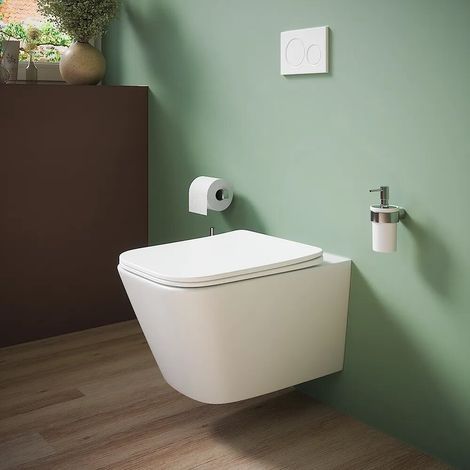 Vaso Sospeso Rimless in Ceramica Bianco Opaco con Sedile Soft-close Mod. Kyoto