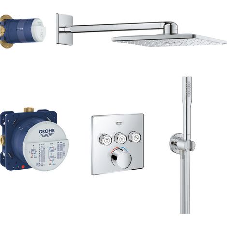 Grohe Grohtherm SmartControl All-in-One Duschset mit Kopfbrause 31cm + Handbrause 1 Strahl, Chrom (34712000-310STICK)