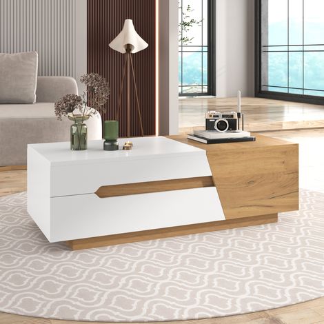 Table basse extensible, table de salon avec tiroirs, table d’appoint à structure color block (1/5)