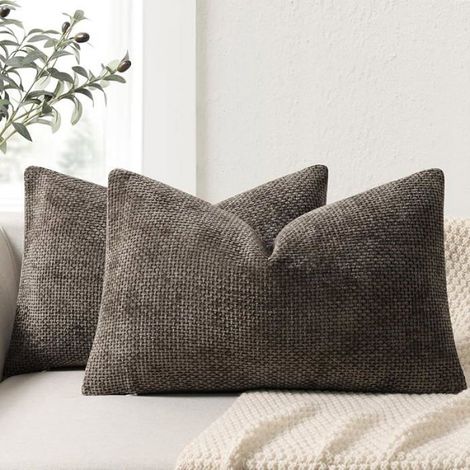 Lot de 2 Housse Coussin, Chenille, 30x50 cm, Lavable, Salon, Chambre (1/5)