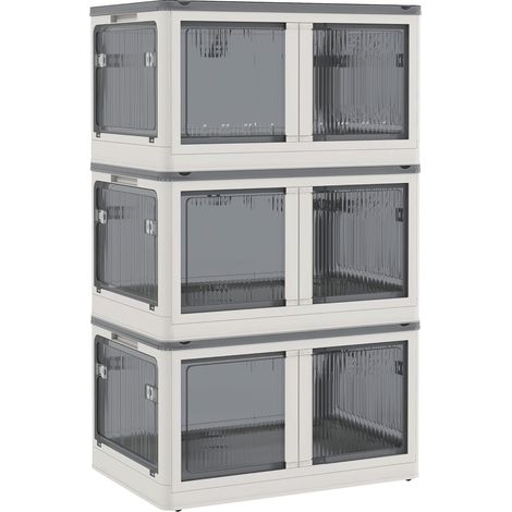 Caisse de rangement pliable 69 L à roulettes, accès 5 côtés, blanche (1/5)