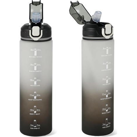 1-Liter-Sport-Trinkflasche mit Strohhalm, Motivations-Trinkflasche mit Strohhalm und Timer, auslaufsicher, BPA-frei, für Fitness, Radfahren, Yoga, Büro, Schule und Outdoor-Aktivitäten (1/5)