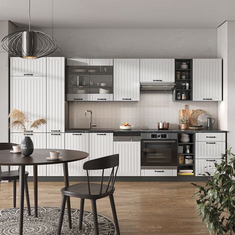 Mueble de cocina Fame-Line, Casa de campo blanca/antracita, 355 cm , ET Antracita, Vicco