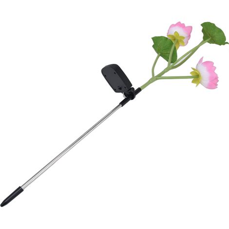 Lampe solaire en forme de fleur, étanche IP65, avec prise de terre pour jardin, terrasse, cour (fleur rose, LED multicolore). (1/5)