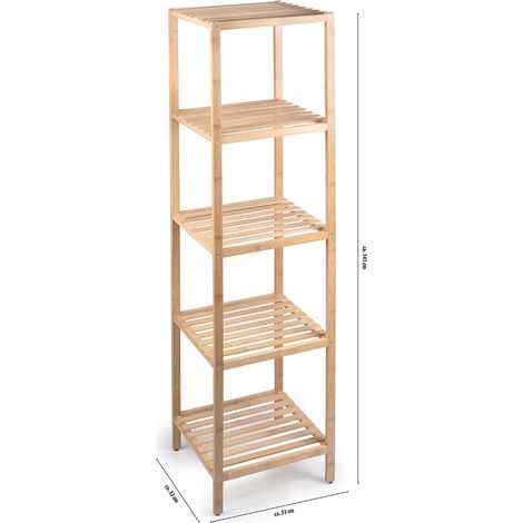 Scaffale a Colonna da Bagno 32x33x141 cm Armadio Organizer a 5 Ripiani in Legno Bambù (1/4)
