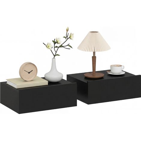 Ensemble de 2 Tables de Nuit Murales Flottantes avec 1 Tiroir pour Chambre 40x30x15 cm Noir (1/5)