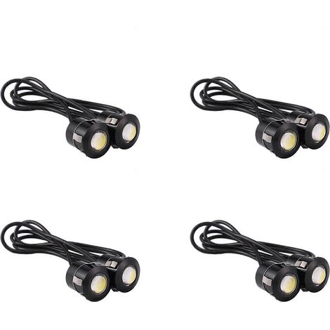 Lot de 8 feux de recul LED œil d'aigle, antibrouillards, lampe de route, lumière blanche 9W, noir (1/5)