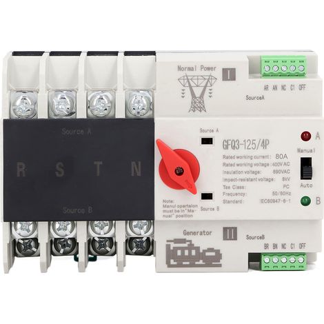 ATS 4P 80A 400V AC 50/60Hz Schalter, automatischer zeitverzögerter Umschaltregler für die Stromversorgung (1/5)