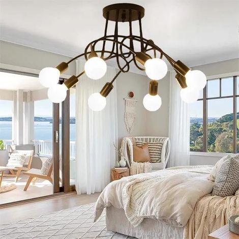 kawoo Plafonnier Industrielle avec 8Lampes,Lampe Plafonnier Vintage en Fer Style Edison pour Salon Chambre (1/4)
