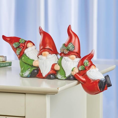 Statuette di gnomi da collezione, divertenti gnomi appesi al bordo di uno scaffale o di un tavolo, statue in resina, decorazioni natalizie per Natale, casa, ufficio, ornamenti regalo (Christmas Gnome) (1/4)
