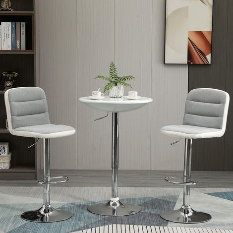 Table de bar, table à manger moderne, table bistro réglable en hauteur, table haute, table de comptoir, bureau, ronde, métal, laque ABS, blanche, Ø61 x 76-97 cm (1/4)