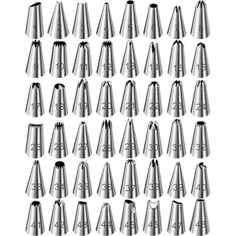 48 PCS Grosse Douille Patisserie, Douille Patisserie Embout Poche a Douille Patisserie Douille Cannelée, Décorer Gâteaux Cupcakes Compatible Avec Poche à Douille Patisserie (1/5)