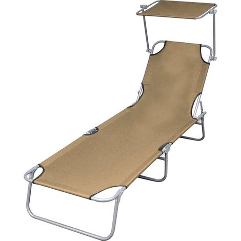 vidaXL Tumbona plegable con toldo de acero taupé (1/5)