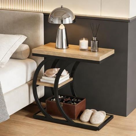 DESMIU Table Basse 3 Niveaux avec 3 Niche, Pieds Réglables pour Salon et Chambre, Métal et Bois, 60 × 30 × 58 cm (1/5)
