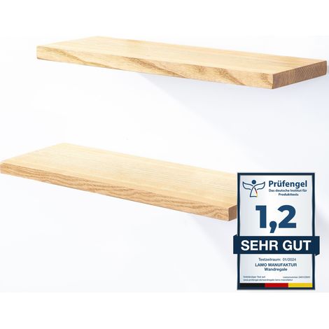 LAMO Manufaktur 2 Stück Wandregal aus Holz 2x 42cm SET 4 Gerade Farbe: Natur