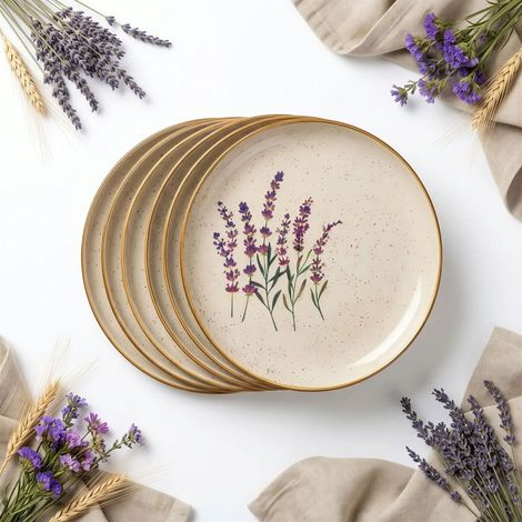 6-teiliges Speiseteller-Set, 24 cm, Wildblumen-Lavendel-Keramik