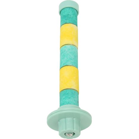 Perchoir à sable en quartz pour perroquet, support pour cage à oiseaux, idéal pour les perroquets, les perruches ondulées et les calopsittes (vert et jaune). (1/5)
