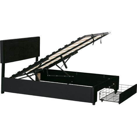 4ft6 Double Ottoman Bed Frame,  Front Drawer - Black (1/5)