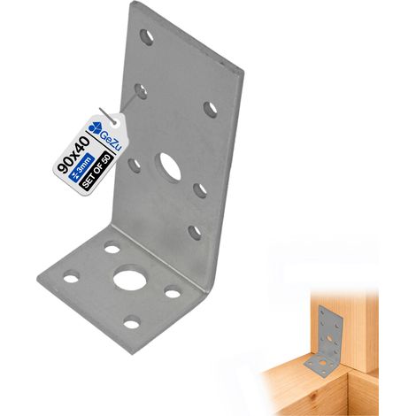 Lot de 50 Équerres de charpente 90 x 35 x 3 mm – Galvanisées – Connecteurs d’angle 90° – Plaques perforées robustes pour bois – GeZu Impex