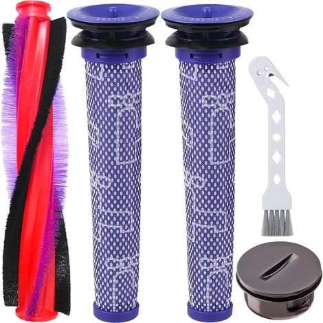 Brosse + Filtre pour Dyson V6 DC59 DC62 SV03 SV073 Serie aspirateur, 185 mm/7,3 pouces, Accessoires 2 pré filtres lavables, 1 rouleau de brosse, 1 embout de brosse à rouleau (lot de 4) (1/5)