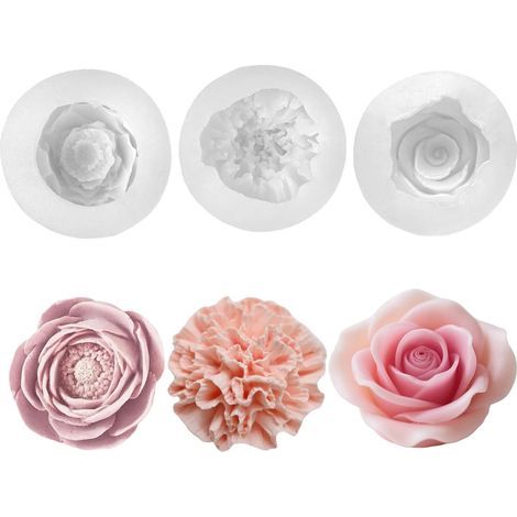 Moules à Bougies en Silicone 3 pièces Moule Bougie Silicone Roses Moule en Silicone Pivoine Fleur Moule Bougie Moule Silicone Bougie 3D Moule de Pâques pour Bougie DIY (1/5)