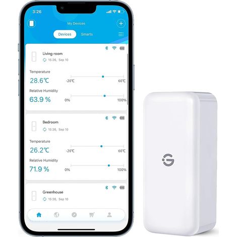 Hygromètre Thermomètre Intérieur Capteurs 1 Pack Mini Bluetooth Température et Humidité Mesureur avec Notification App et Stockage de Données, Convient pour Serre, Cave à Vin (1/5)