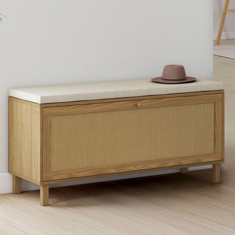 Banco de entrada vintage HANAE con zapatero, efecto caña natural (1/5)