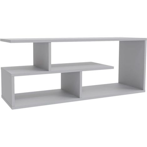 Meuble TV compact - 100 cm - Bois gris - Unité multimédia avec étagères ouvertes - Petite table TV moderne - Centre de divertissement et unité TV pour salon, chambre à coucher (1/4)