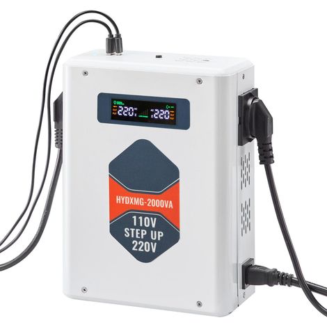 Spannungswandler 2000VA, 110V auf 220V, mit 2 EU-Steckdosen, USB-Ausgang, LCD-Bildschirm und Überhitzungsschutz. (1/5)