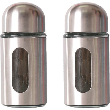 Shaker Sel Et Poivre - Verre Transparent Et Couvercle Acier Inoxydable - Réglage Débit 3 Positions - Usage Cuisine Maison - Lot De 2 (1/5)