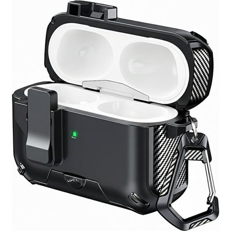 Étui de protection pour AirPods Pro de 2e génération, avec support magnétique, interrupteur et protection Bluetooth, noir. (1/3)