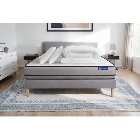 Pacchetto letto completo - Materasso 140x200cm + Box spring con doghe (kit) + 2 cuscini + Piumino - Actimemo Night
