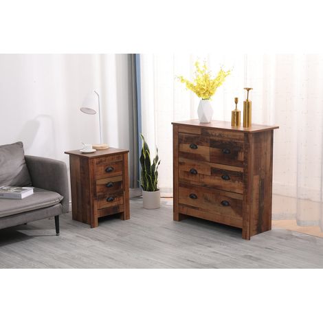 Bedside Table Chest of Drawers Storage Unit Cabinet Wooden Bedroom Set Living Room Set FURNITURE HMD (1/5)