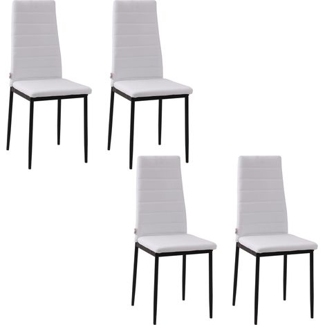 Set di 4 sedie da pranzo/cucina con schienale alto, gambe in metallo e tessuto in lino, 41x50x97 cm, bianche.