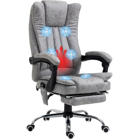 Office Chair with Massage Heat, Microfibre Reclining Computer Desk Chair with Footrest Adjustable Height, Swivel Wheels for Home Office, Grey (1/5)