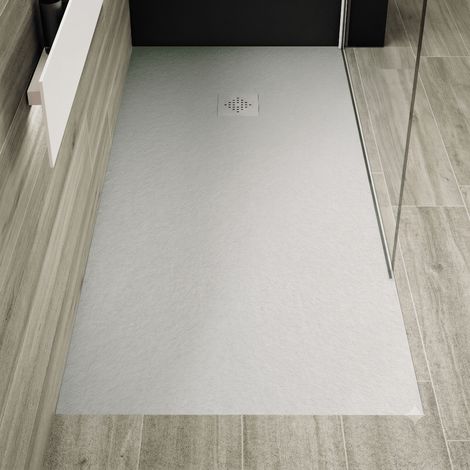 Receveur de douche 70 x 90 cm extra plat PURE en résine surface ardoisée gris Grille grise (1/5)