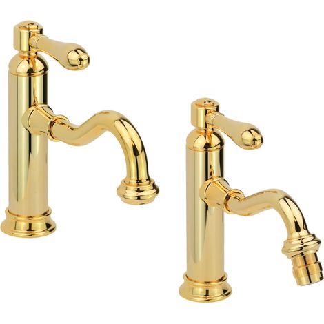 Set miscelatori lavabo e bidet modello retrò colore oro Gattoni Oxford KITOXFORDD01
