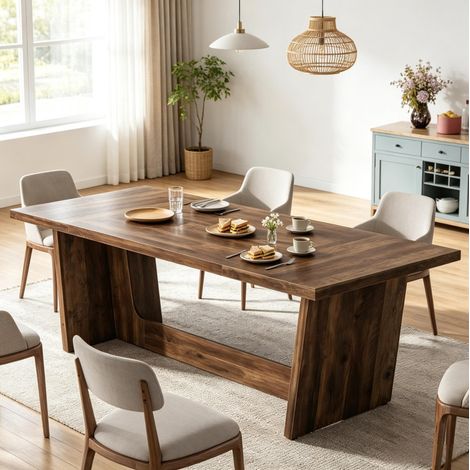 Mesa de comedor 180x79x75 cm de madera marrón, fácil de montar FloraGrace (1/5)