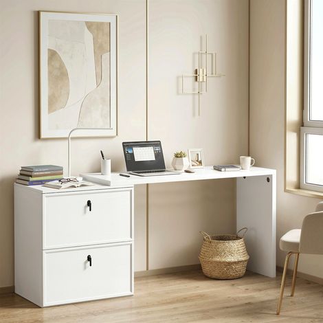 Escritorio Reversible en Forma de L con 2 Cajones Archivadores Diseño Moderno para Espacios Pequeños Oficina Blanco