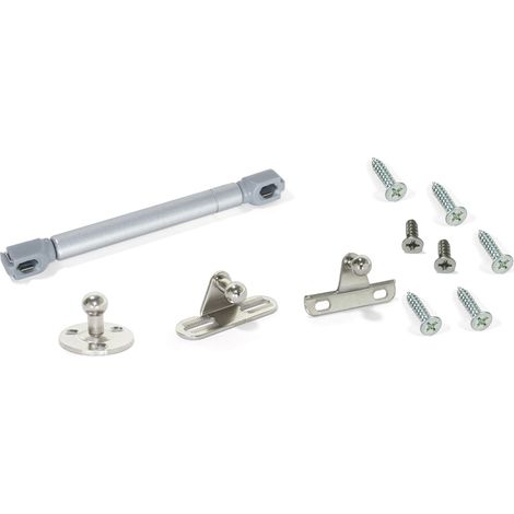 Pistón a gas para puertas abatibles fuerza 12 kg recorrido 100 mm con enganches Gris metalizado Emuca (1/2)
