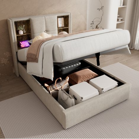 Cama Individual 90x200 Cm Estructura Baúl Almacenaje Y Carga Inalámbrica (1/5)