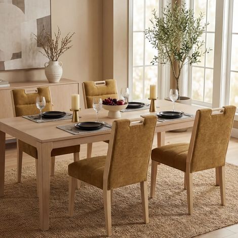 Wahson 4 PZ Sedie da Pranzo in Ciniglia, Sedie con Maniglia Gambe in Legno da Pranzo con Schienale Alto per Soggiorno/Ristorante, Giallo (1/5)