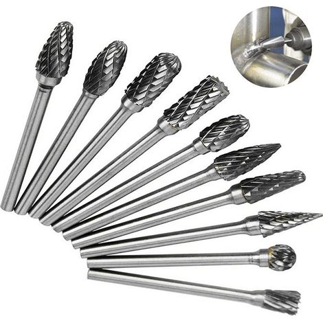 10 fraises au carbure de tungstène double coupe – Queue de 3 mm pour défonceuse – Lime rotative pour bois flotté et racines (1/4)