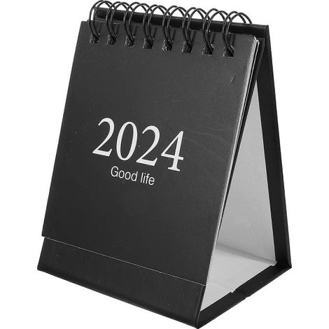 Mini calendrier 2024 de table, petit calendrier anglais, ornement décoratif pour bureau-10.5X7.5X6CM-Black (1/4)