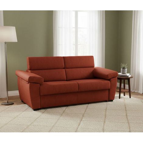 Dmora - Sofá cama 2 plazas Fisciano, Sofá convertible para salón, acolchado, desenfundable, calidad 100% Made in Italy, 205x95 h100 cm, Naranja (1/5)