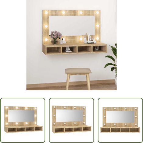vidaXL LED-Beleuchtung - Spiegelschrank mit LED Sonoma-Eiche 90x31,5x62 cm (1/5)