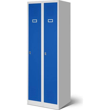 Jan Nowak Kleiderspind Stahlspind Garderobenschrank Spind Pulverbeschichtung Flügeltüren, Lüftungsschlitzen, 2 Abteile Trennwand 180 cm x 60 cm x 50 cm (H x B x T) (grau/blau)