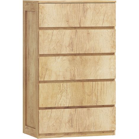 Cassettiera portaoggetti 60 x 39 x 100 cm 5 cassetti senza maniglie salvaspazio finitura lucida moderna in MDF legno naturale 210001569