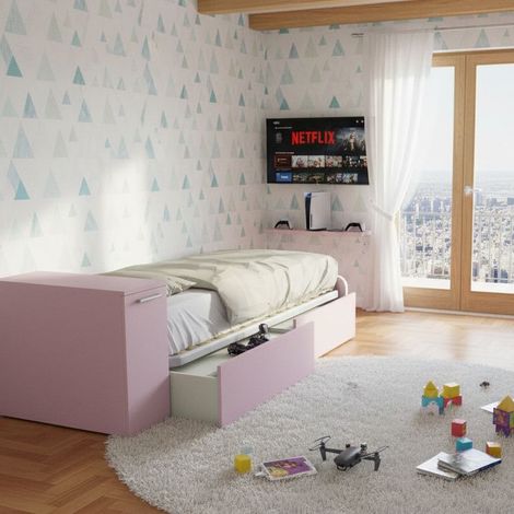 Letto singolo salvaspazio con cassetti e testata contenitiva - Cipriaf3c4ff