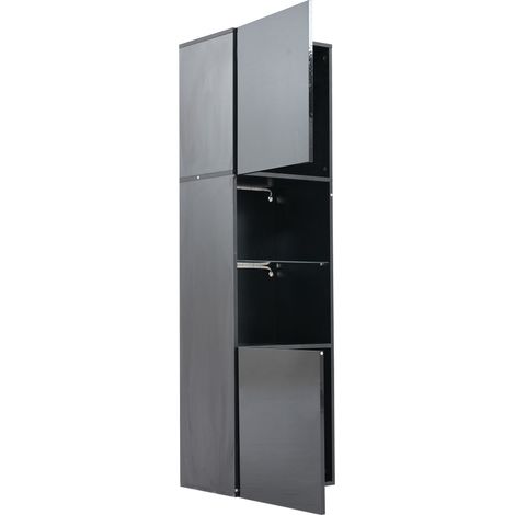 Vitrine noire laquée avec éclairage LED, 45 x 35 x 160 cm, rangement avec 1 étagère en verre trempé (1/5)